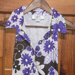 JBy Ltd Womens Purple Brown Floral Halter Neck Button Front Belted Retro Dress